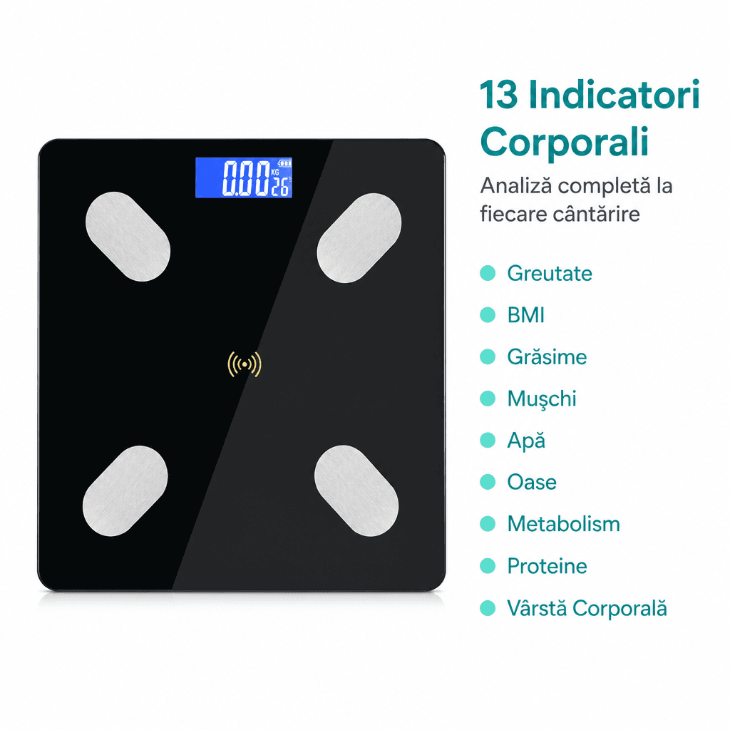 Cântar Inteligent Bluetooth cu Analiză Corporală Completă 13 Parametri 2