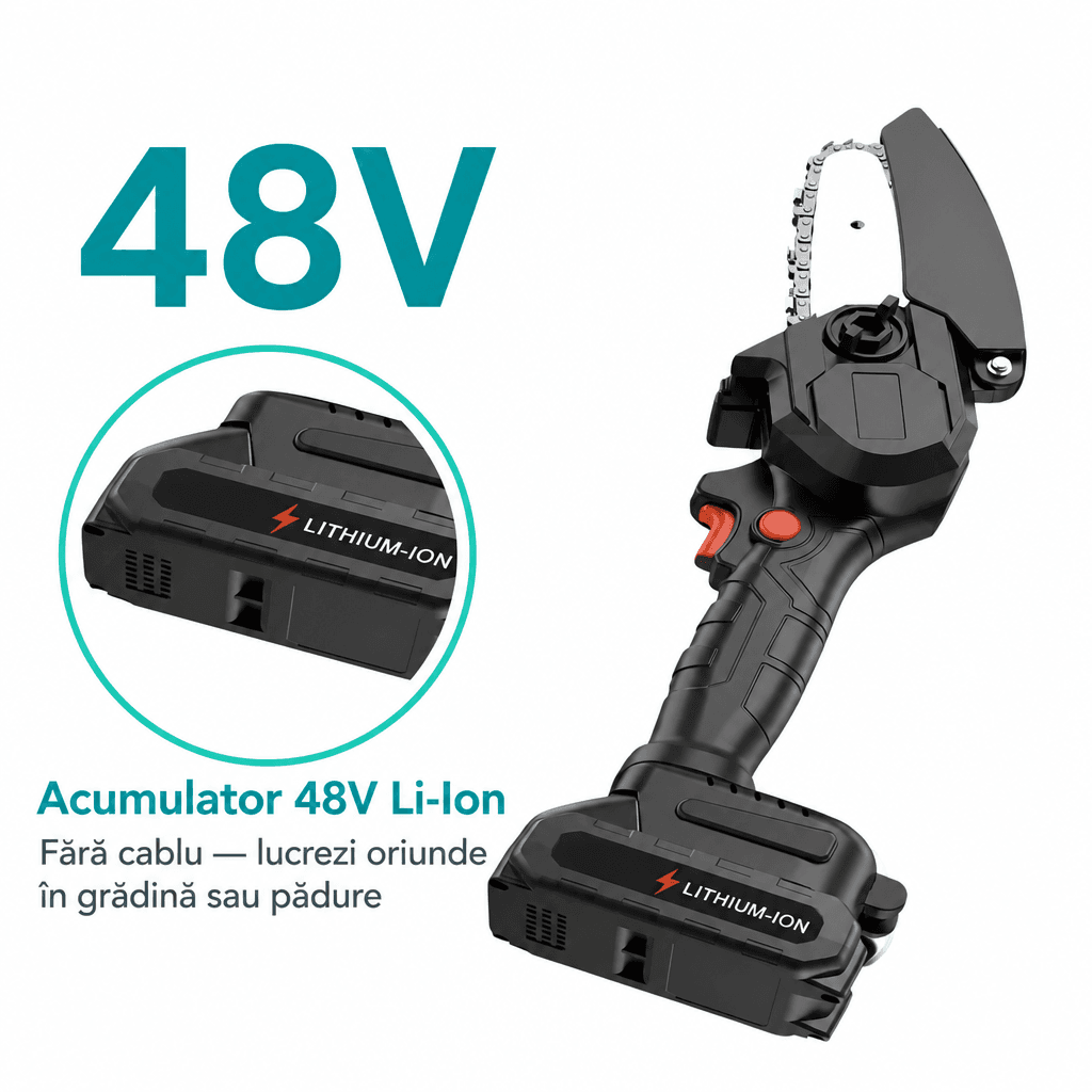 Drujbă Electrică Fără Fir 48V 550W cu Acumulator Li-Ion Silențioasă 3