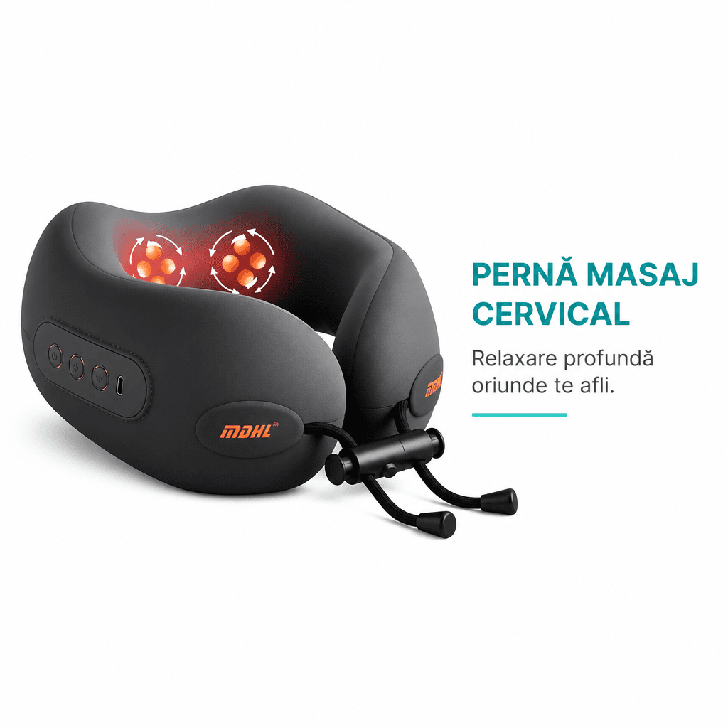 Pernă Masaj Cervical Shiatsu 3D cu Încălzire Infraroșu și USB-C 210g 4