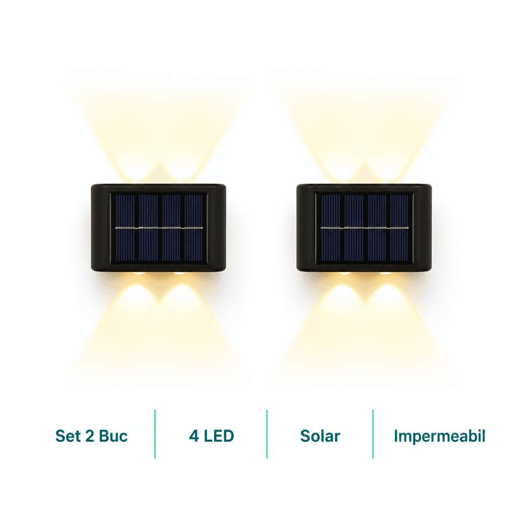 Lampă Solară de Perete cu 4 LED-uri și Senzor de Mișcare Exterior IP65 5