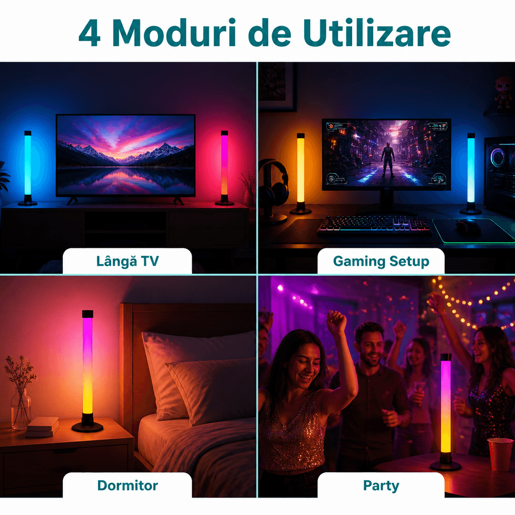 Set 2 Bare LED RGB cu Sincronizare Muzică Telecomandă și Aplicație 4