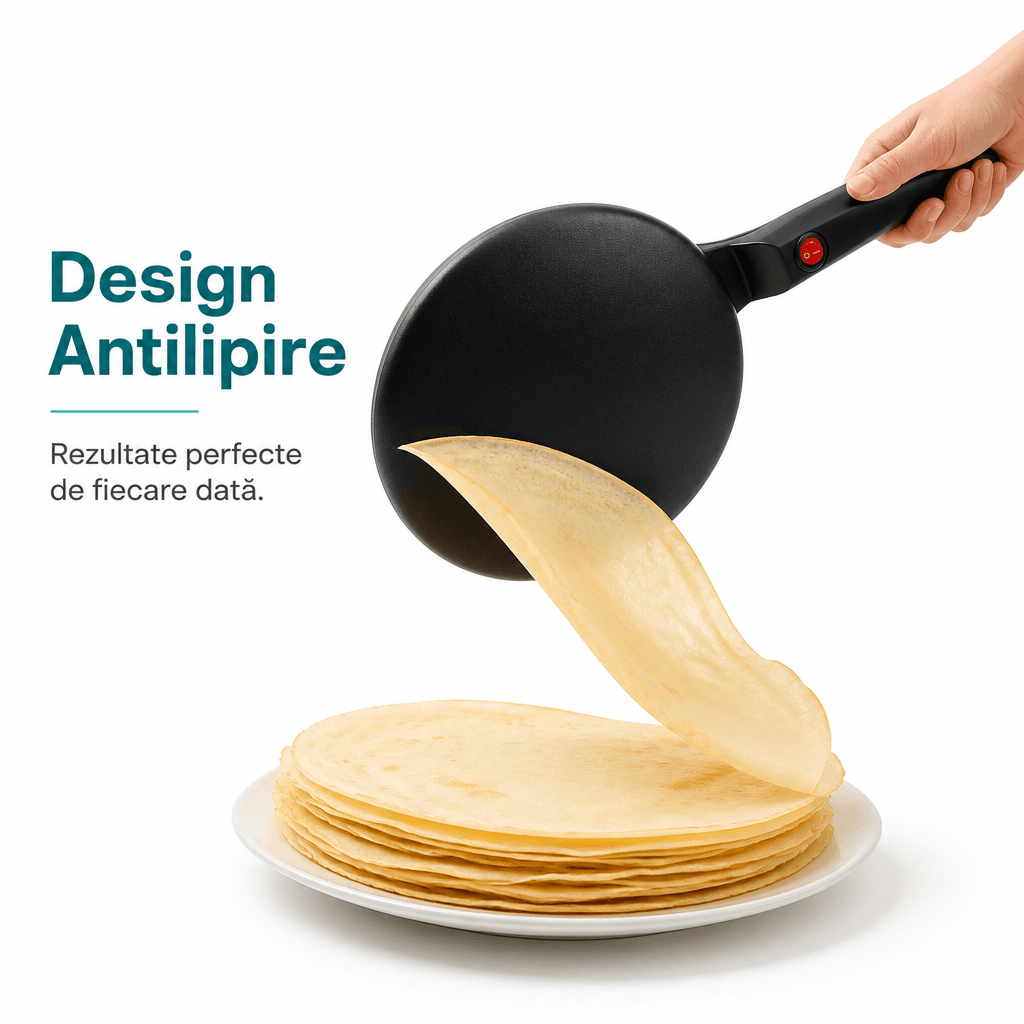 Tigaie Electrică pentru Clătite Antiaderentă Kit Bol Ceramic și Tel Inox 2