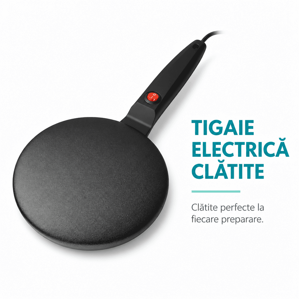 Tigaie Electrică pentru Clătite Antiaderentă Kit Bol Ceramic și Tel Inox 3