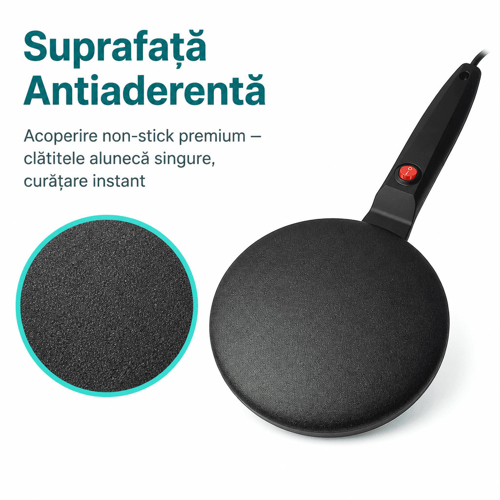 Tigaie Electrică pentru Clătite Antiaderentă Kit Bol Ceramic și Tel Inox 4