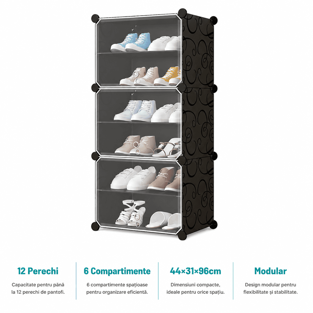 Dulap Modular pentru Pantofi 12 Perechi cu Uși Basculante Transparente 5