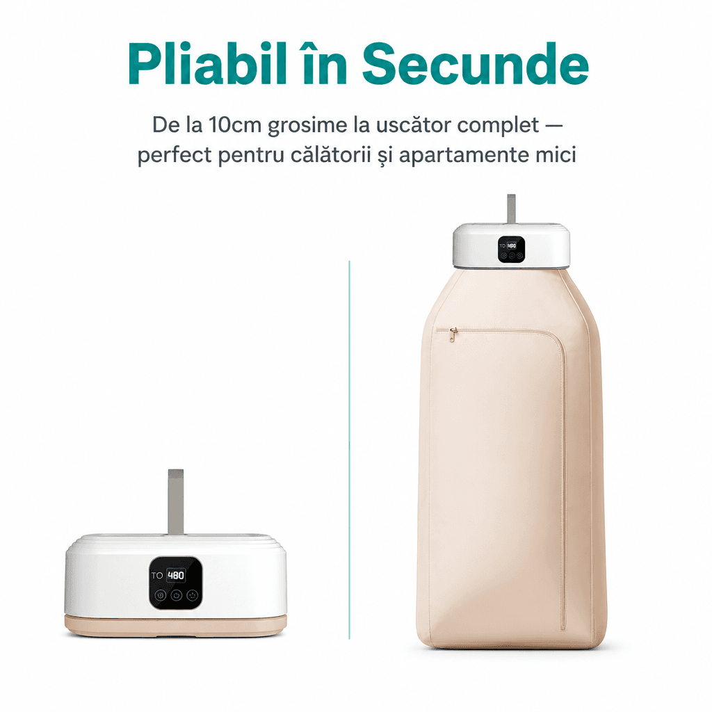 Uscător de Rufe Portabil Pliabil 600W cu Timer Digital și Telecomandă 3