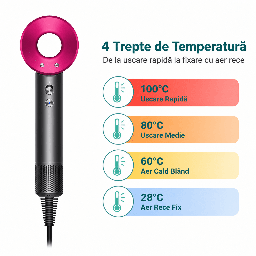 Uscător de Păr Profesional 1600W cu 5 Accesorii Magnetice și Ionizare 2