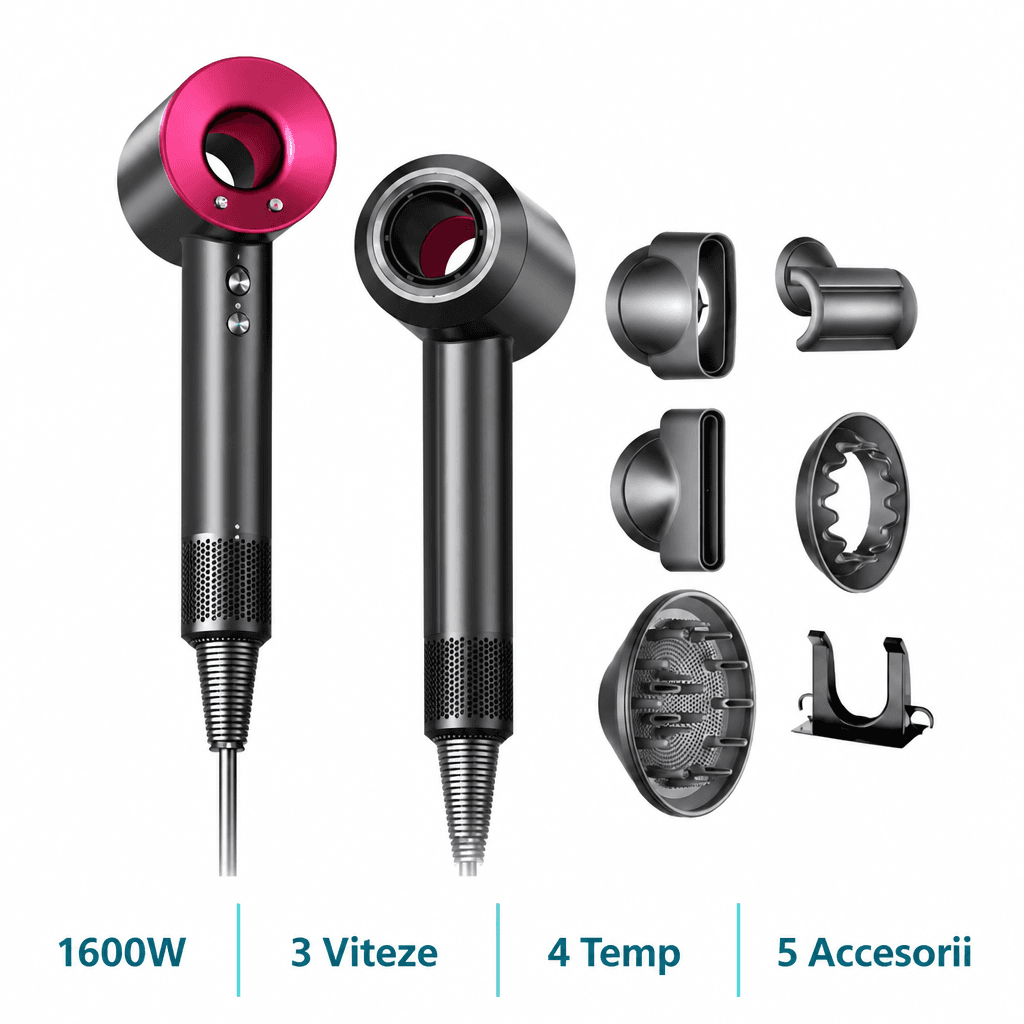 Uscător de Păr Profesional 1600W cu 5 Accesorii Magnetice și Ionizare 5